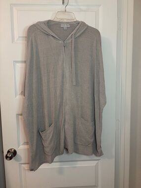 Barefoot Dreams CozyChic Ultra Lite Zip-Up Poncho Sweater Taupe SZ 1X oversized